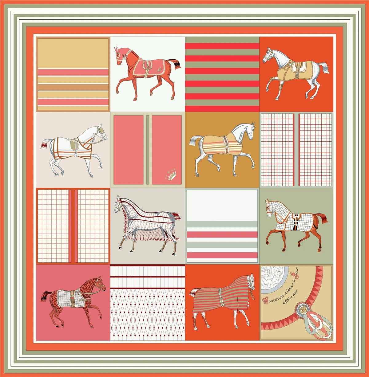 Classic Horse Prints Square Silk Scarf, 90cm