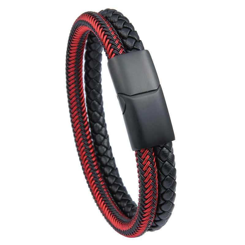 Color Rope Work Leather Bracelet