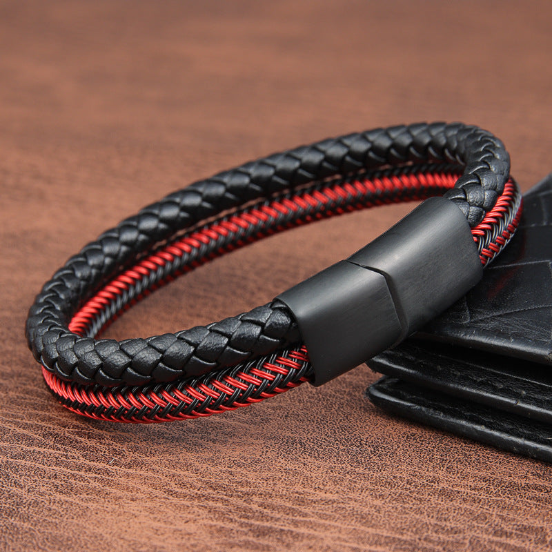 Color Rope Work Leather Bracelet