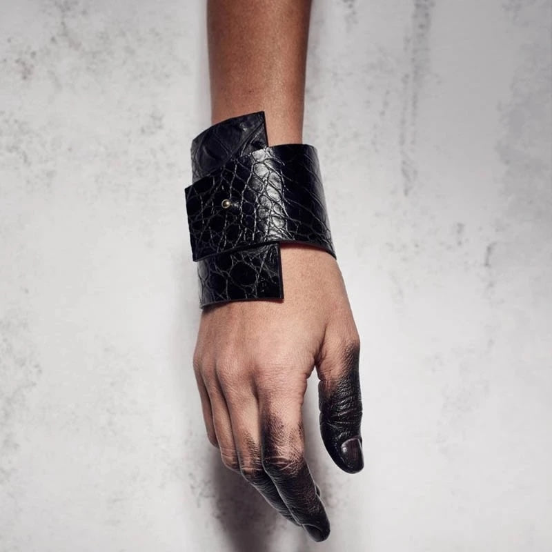 Croc Effect Leather Wrap Bracelet & Ring