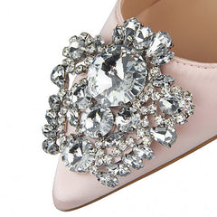 Crystal Embellished Satin Heels - Pink/38 (US 7)- (SALE)