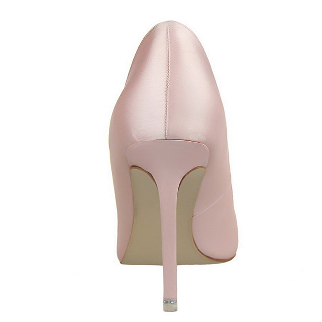 Crystal Embellished Satin Heels - Pink/38 (US 7)- (SALE)
