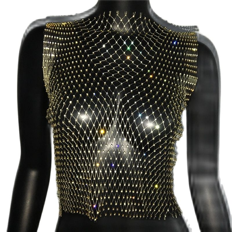Crystal Rhinestone-Detail Mesh Top - 8 Colors
