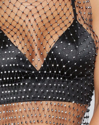 Crystal Rhinestone-Detail Mesh Top - 8 Colors