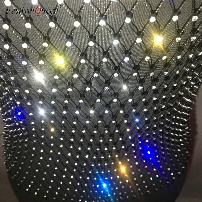 Crystal Rhinestone-Detail Mesh Top - 8 Colors