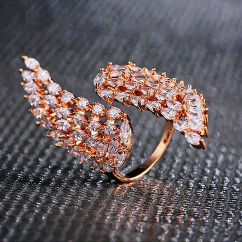 Crystal Angel Feather Wing Cocktail Rings - 2 Colors