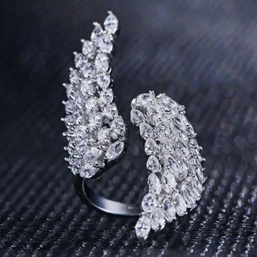 Crystal Angel Feather Wing Cocktail Rings - 2 Colors