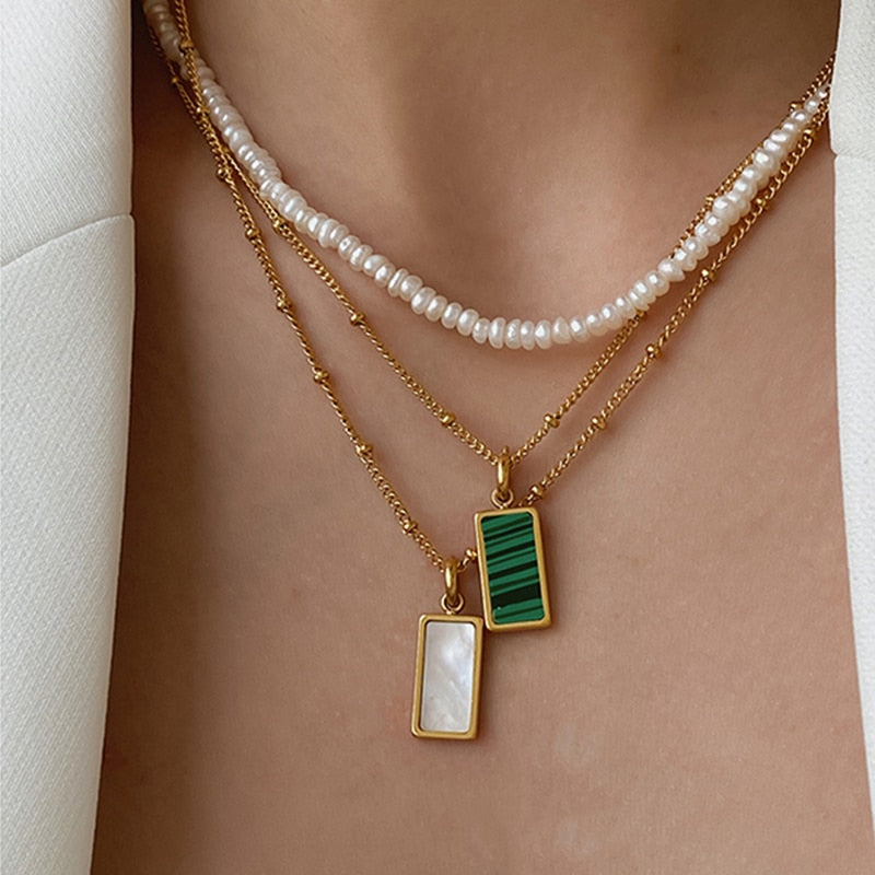 Deana Malachite Abalone Pendant Necklaces - 3 Styles
