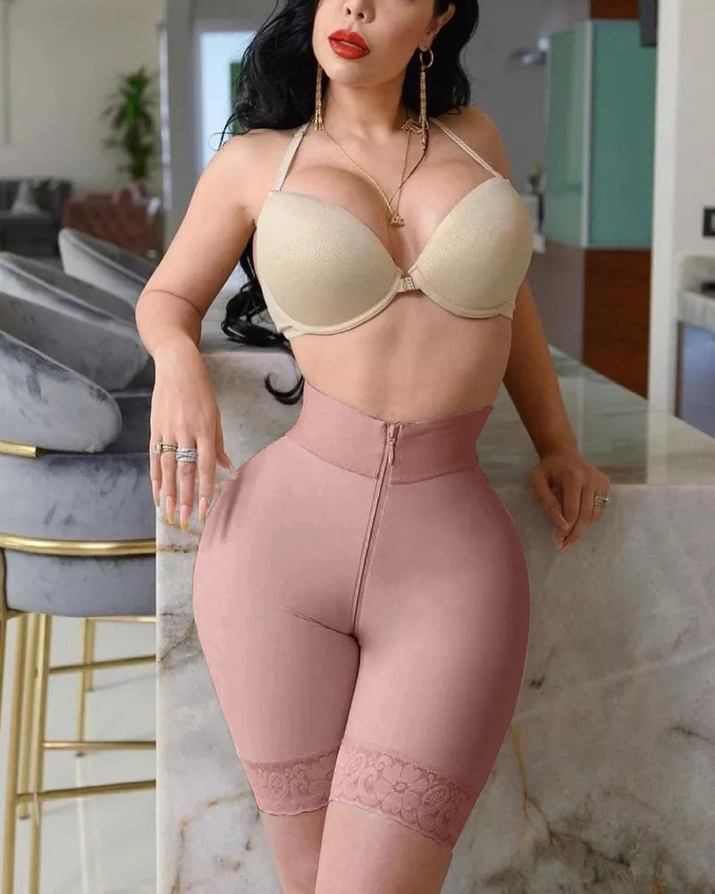 1537 Double Compression Butt Lifter Zipper Shorts High Waisted Seamless Hip Enhancer