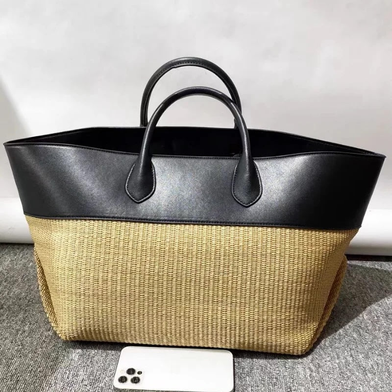 Elei Leather Patchwork Straw Large Tote