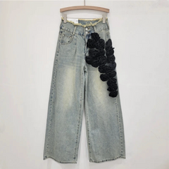 Ethina 3D Flower Applique Wide Leg Jeans