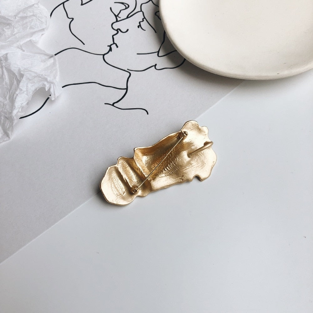 Face Abstract Gold Metal Brooch