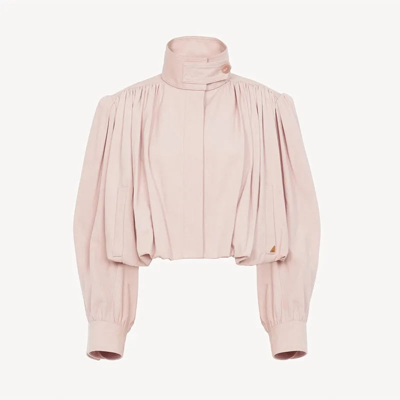 Faith Pleated Cropped Moto Jumper Jacket