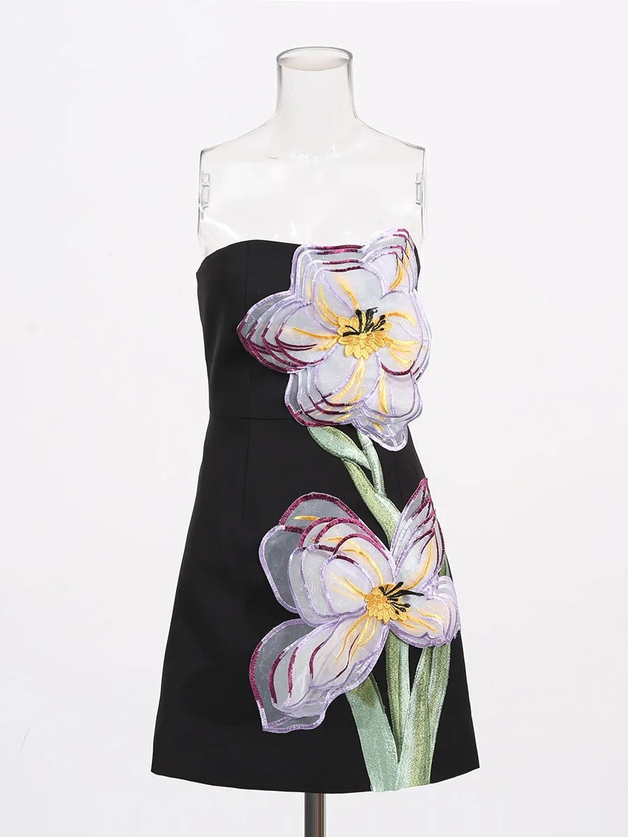 Fatima Floral Appliqué Tube Dress