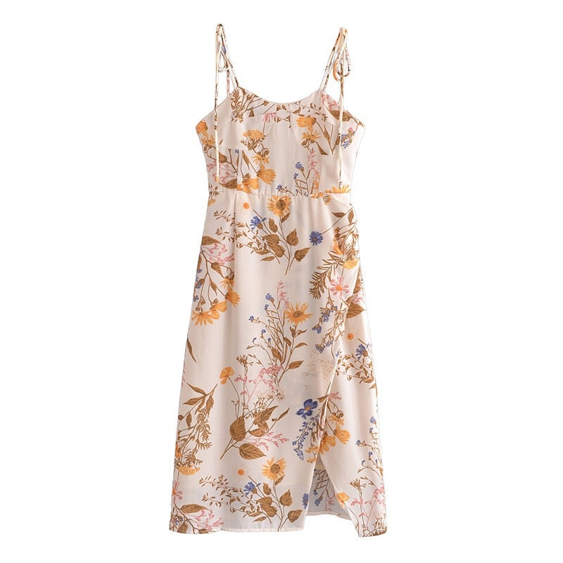 Felicia Floral Print Bustier Midi Chiffon Dress - M or L