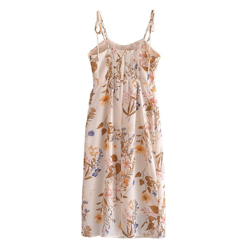 Felicia Floral Print Bustier Midi Chiffon Dress - M or L