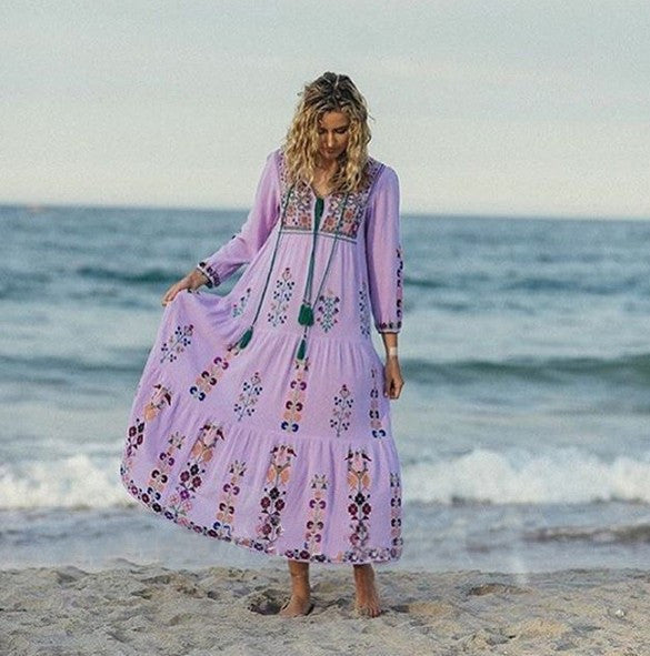 Floral Embroidered Maxi Folk Dress