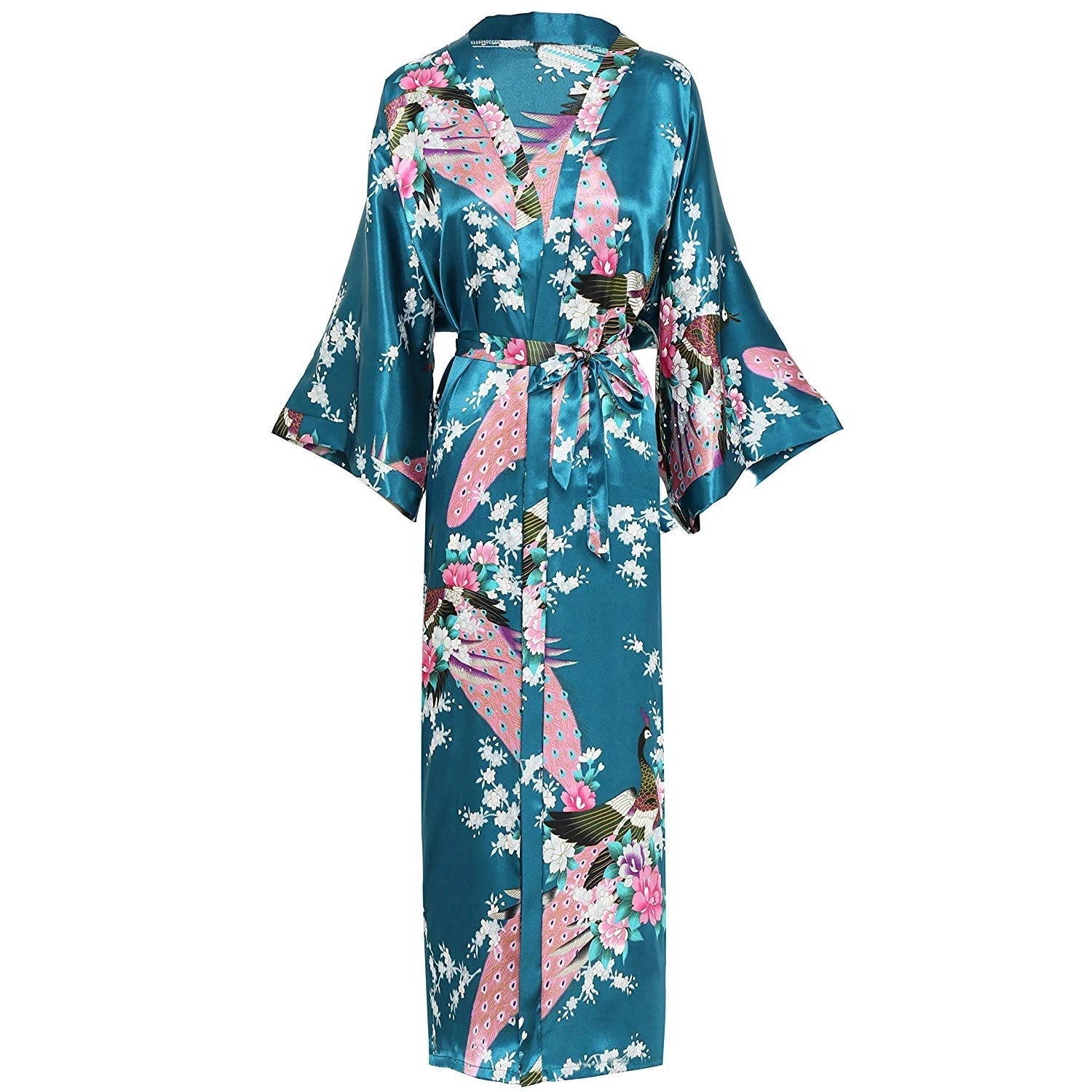Floral Kimono Maxi Satin Silk Robe