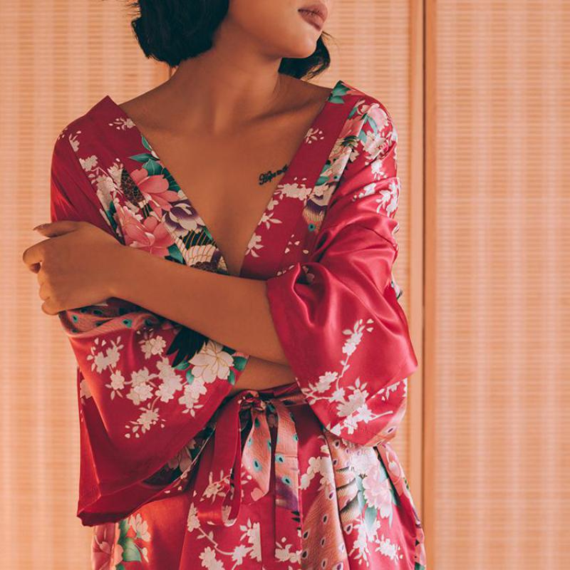 Floral Satin Mini Kimono Robes