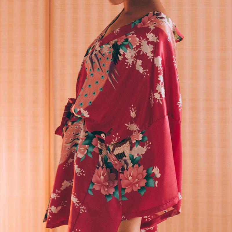 Floral Satin Mini Kimono Robes