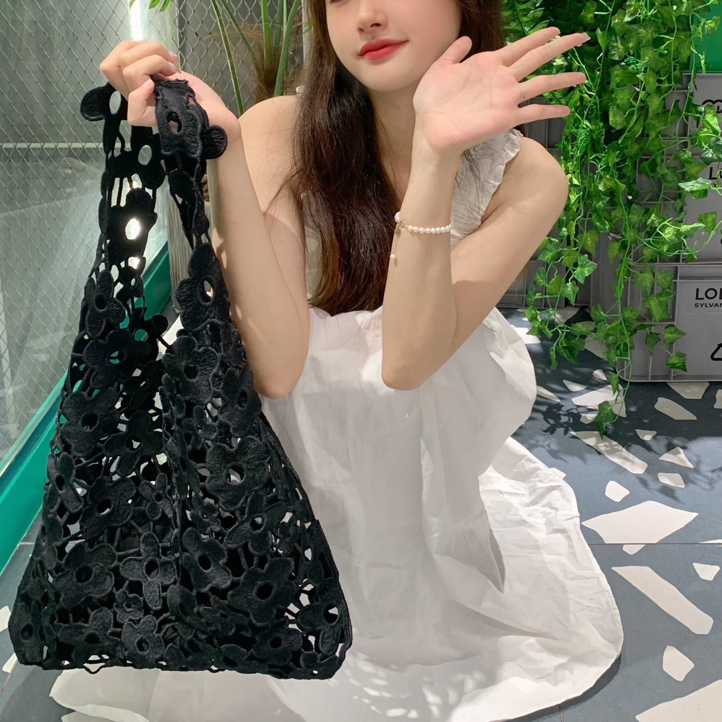 Flower Cut Out Eyelet Hobo Bags