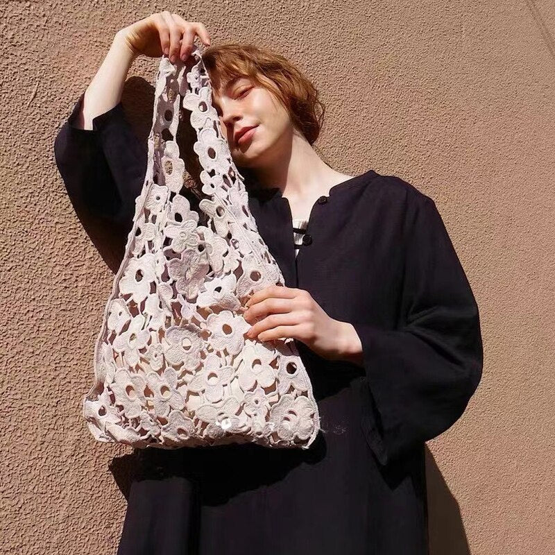 Flower Cut Out Eyelet Hobo Bags