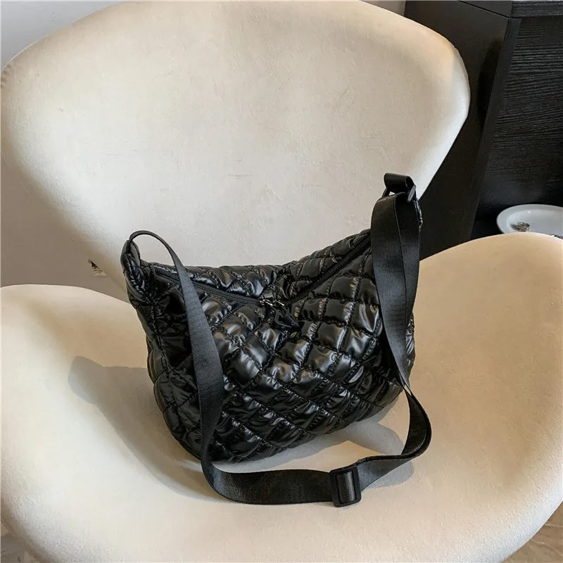 Frida Metallic Quilted Nylon Hobo Bags