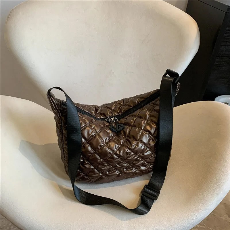Frida Metallic Quilted Nylon Hobo Bags