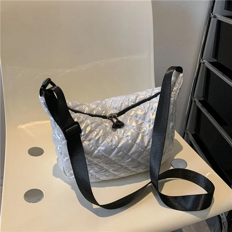 Frida Metallic Quilted Nylon Hobo Bags