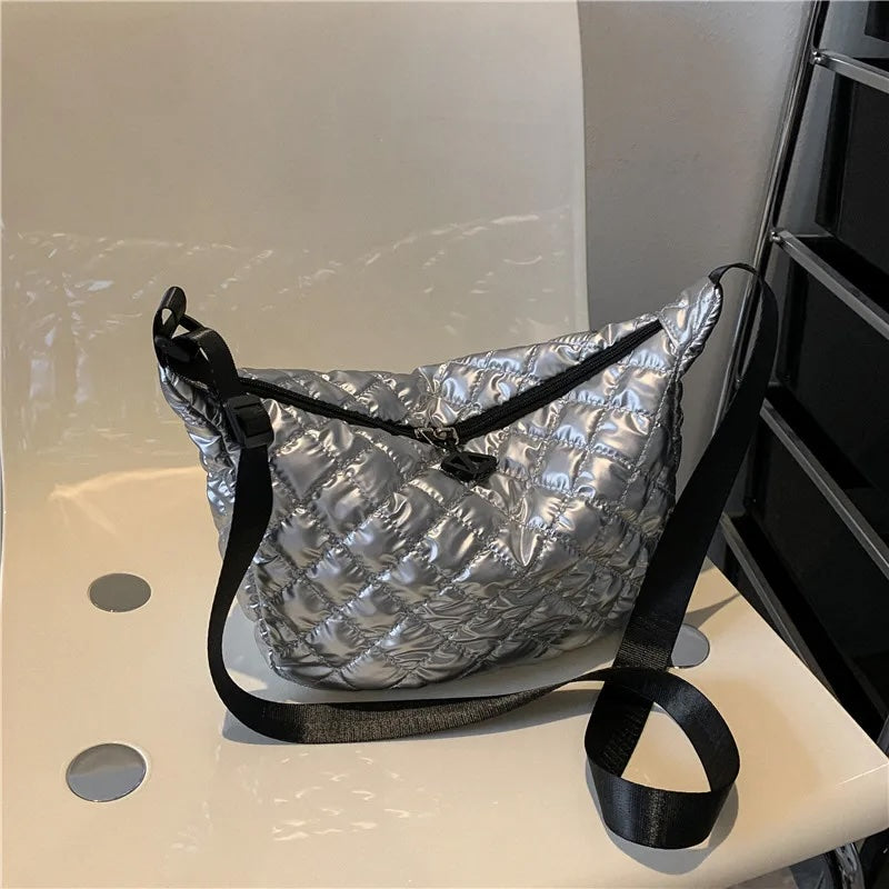 Frida Metallic Quilted Nylon Hobo Bags