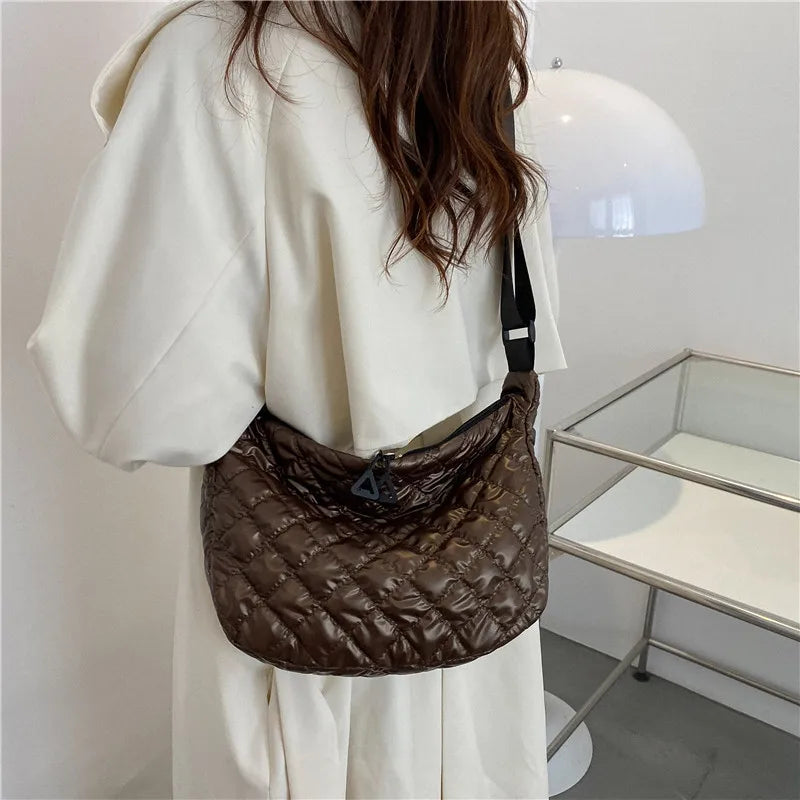Frida Metallic Quilted Nylon Hobo Bags