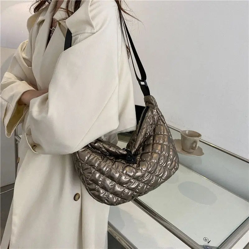Frida Metallic Quilted Nylon Hobo Bags