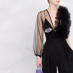 Frisa Asymmetric Sheer Eye Bodysuit