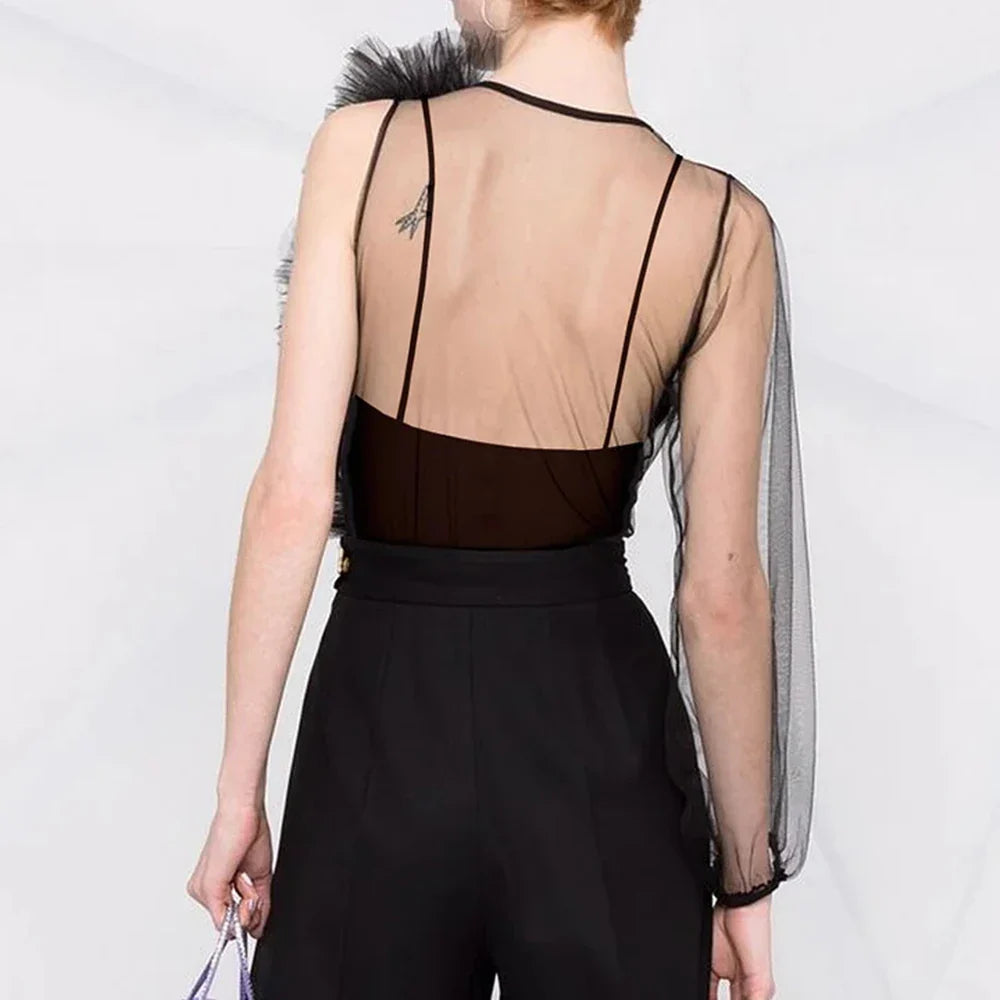 Frisa Asymmetric Sheer Eye Bodysuit