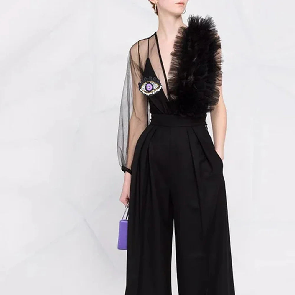 Frisa Asymmetric Sheer Eye Bodysuit