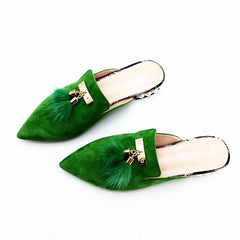Fur Tassel Suede Mules - Black 36/US 6
