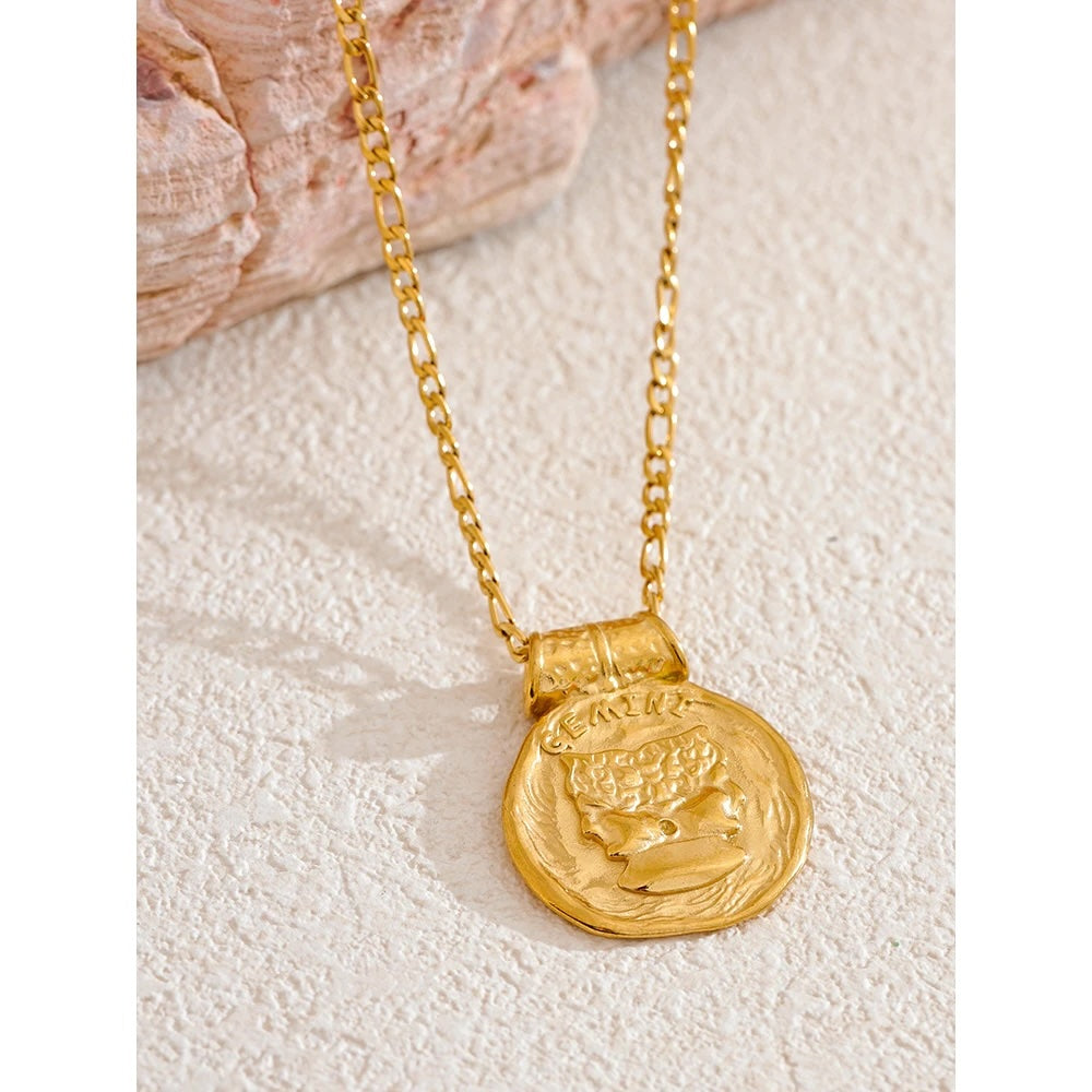 12 Constellation Sign Hammered 18K Gold Pendant Necklaces