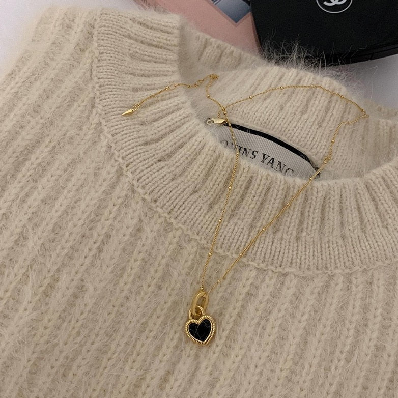 Gia B/W Double Sided Heart Pendant Necklace
