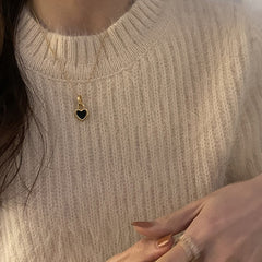 Gia B/W Double Sided Heart Pendant Necklace