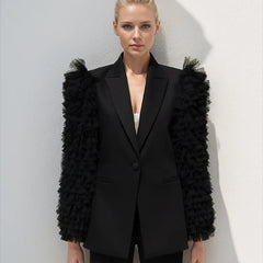 Giola Tulle Ruffle Sleeve Blazer