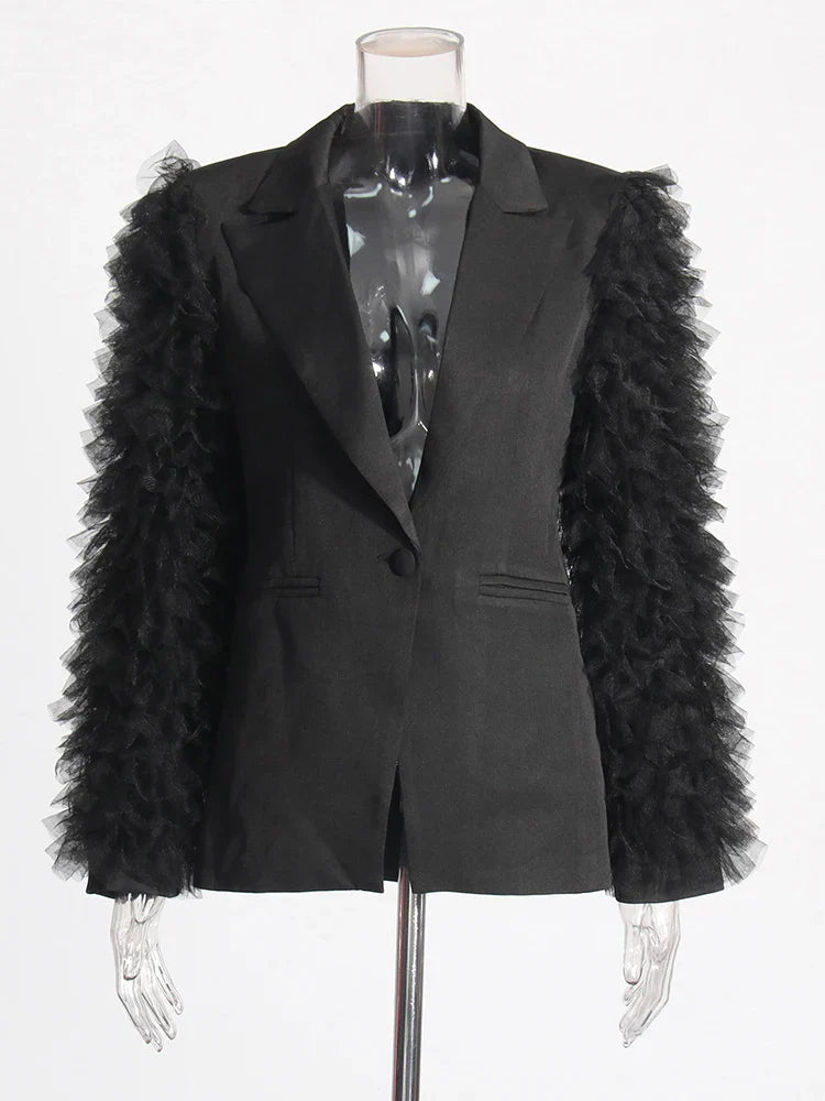 Giola Tulle Ruffle Sleeve Blazer