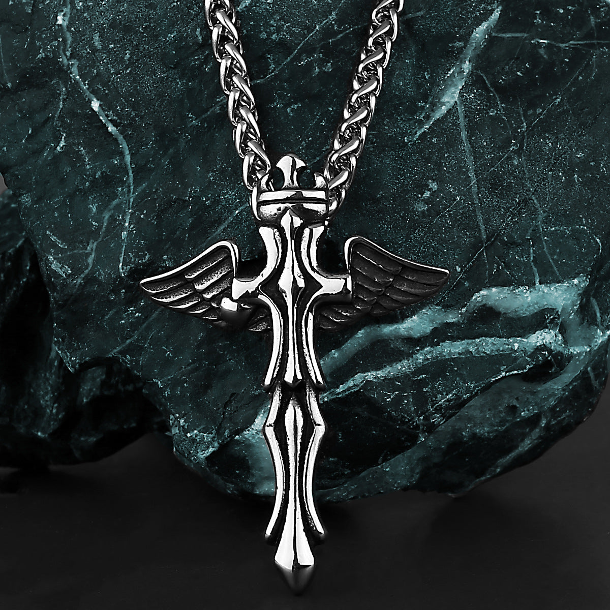 Goth Angel Wings Cross-Motif Necklace