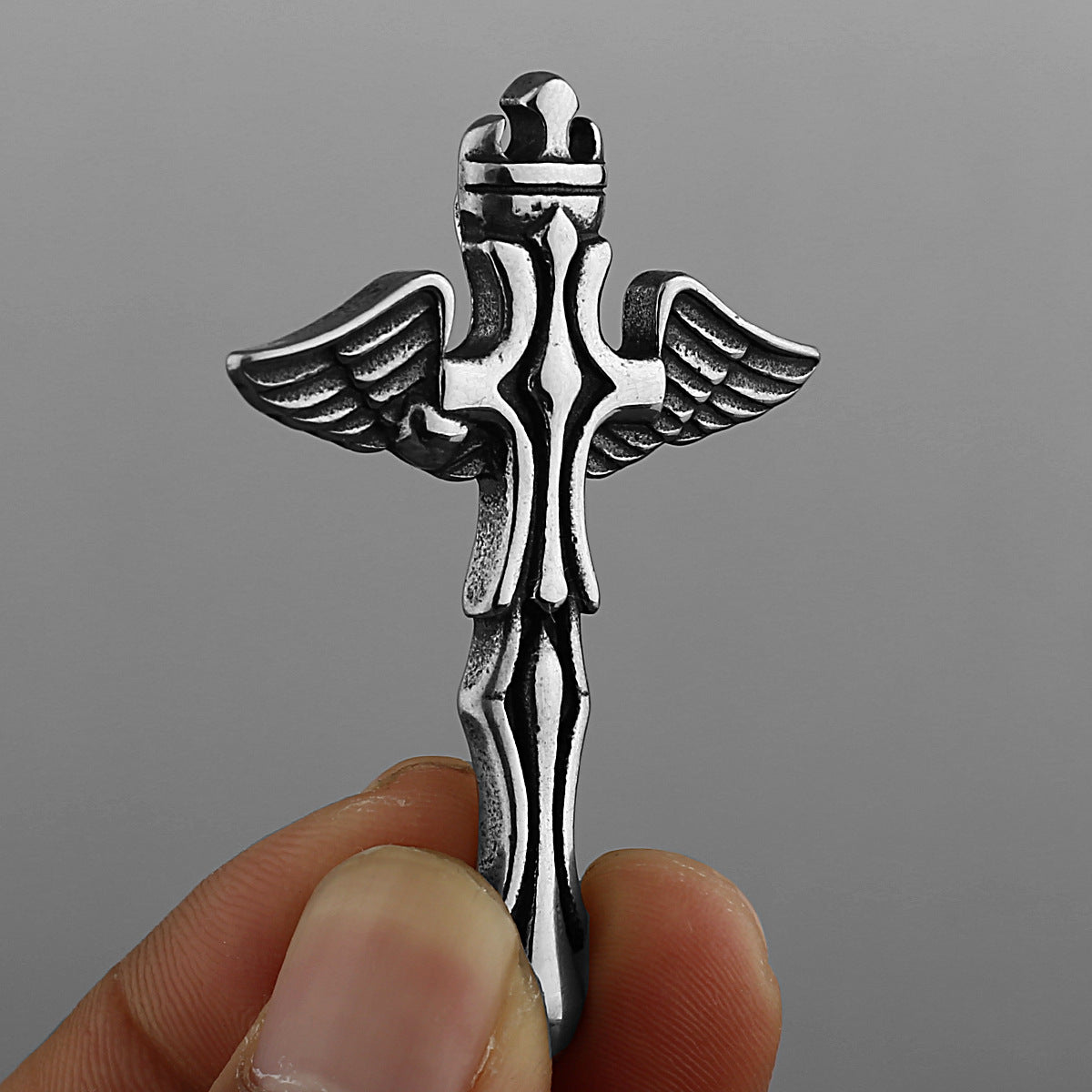 Goth Angel Wings Cross-Motif Necklace