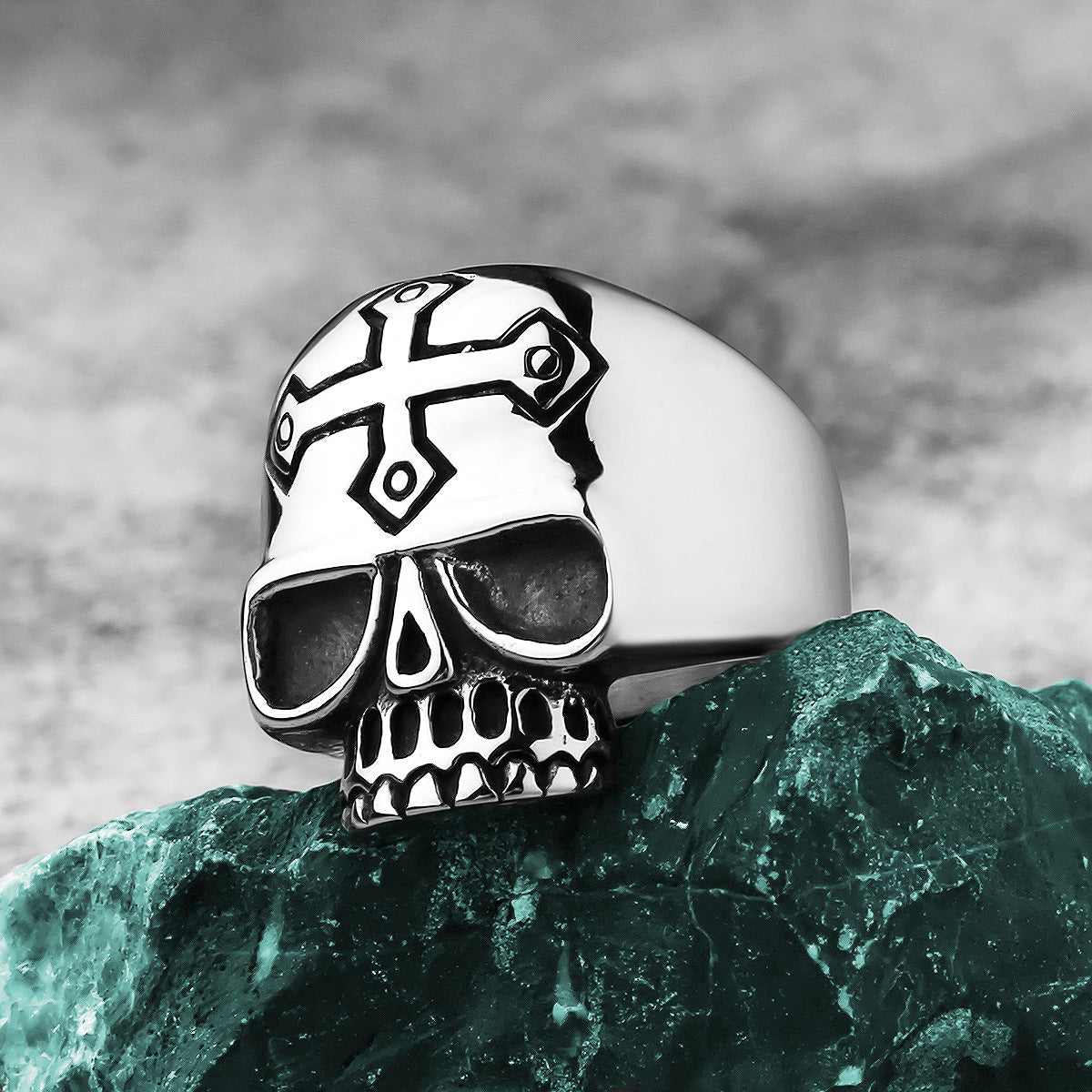 Goth Cross Skull Ring