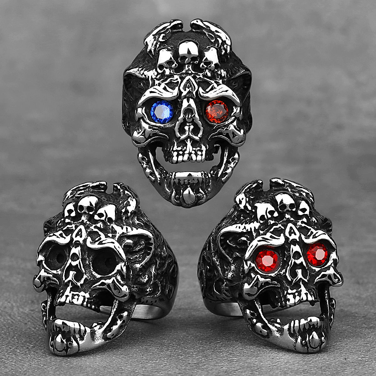 Goth Ruby-Eyed Skull-Motif Ring