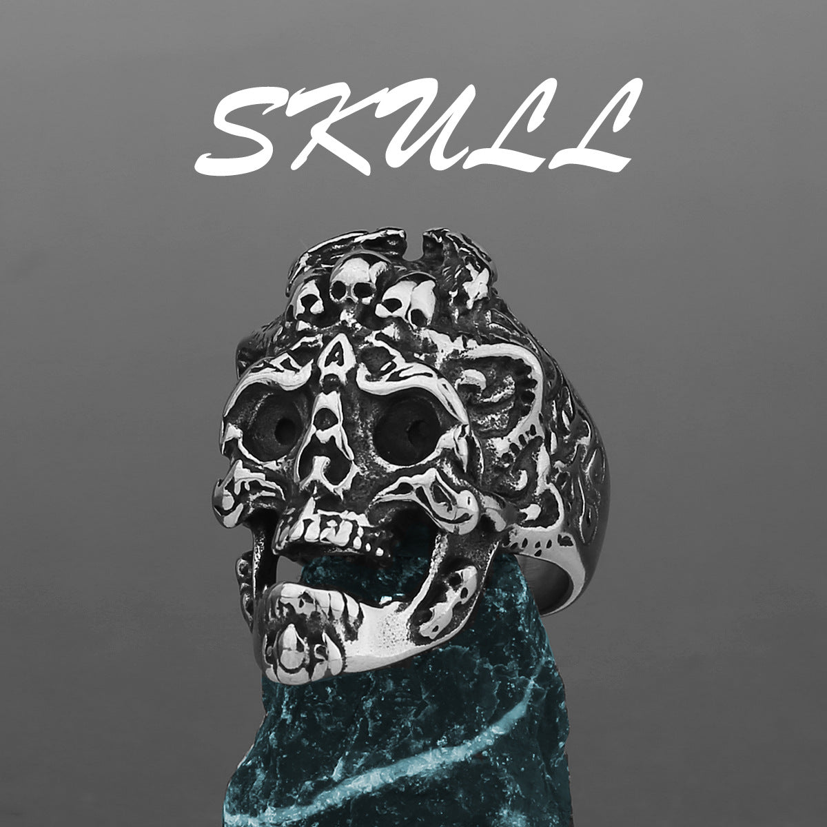 Goth Ruby-Eyed Skull-Motif Ring
