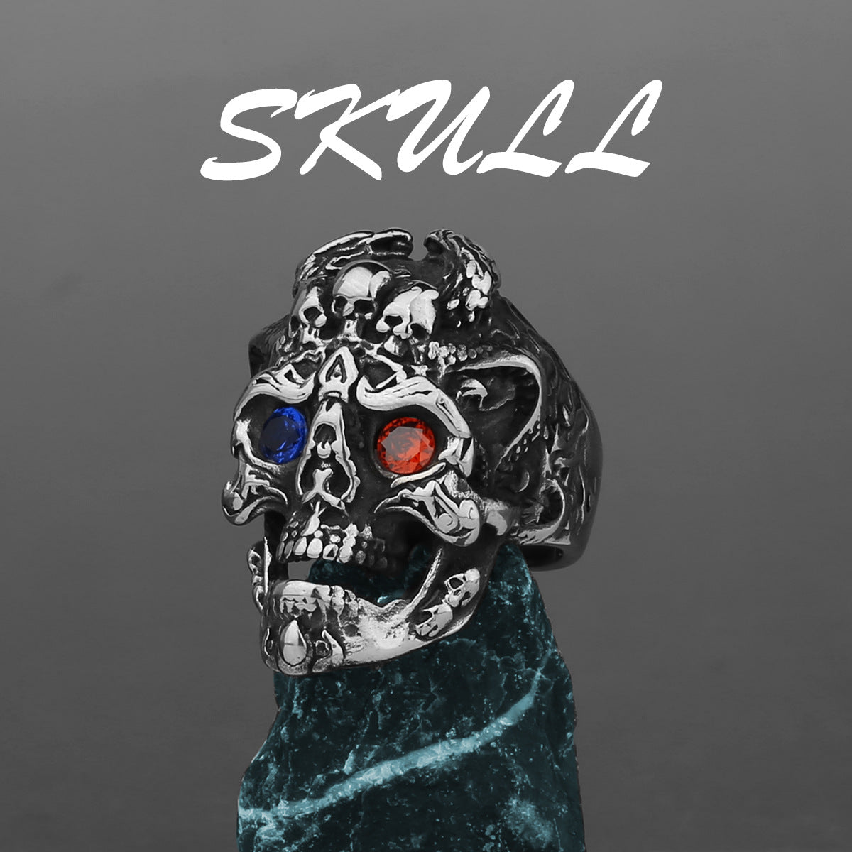 Goth Ruby-Eyed Skull-Motif Ring