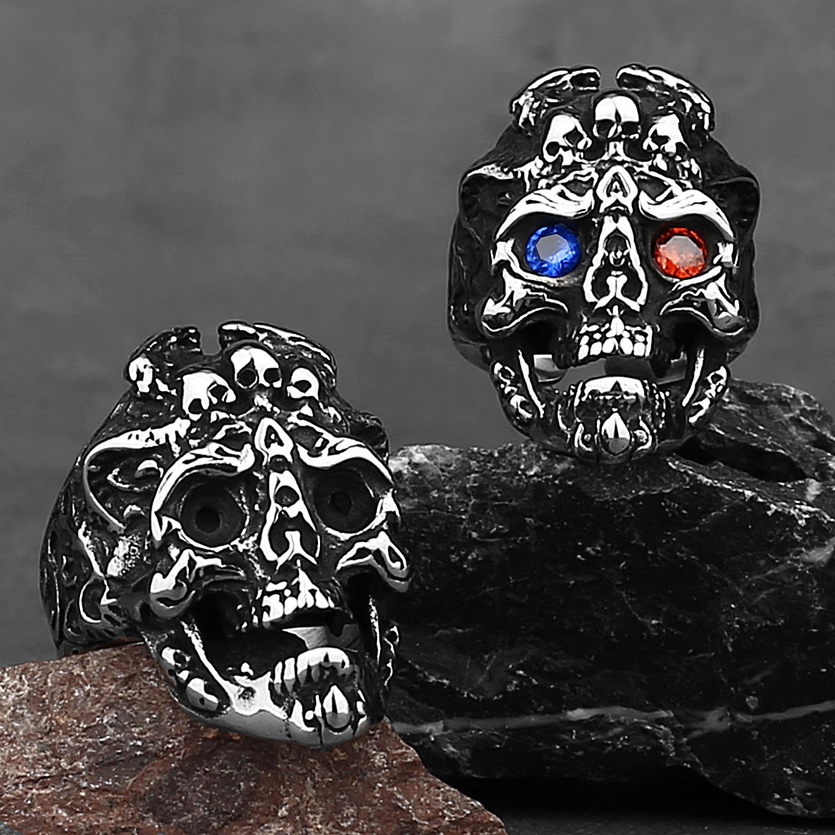 Goth Ruby-Eyed Skull-Motif Ring