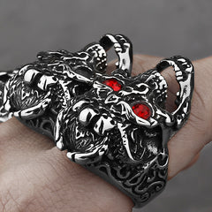 Goth Ruby-Eyed Skull-Motif Ring