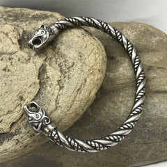 Goth Viking Dragon Heads Steel Braids Cuff Bracelet - S